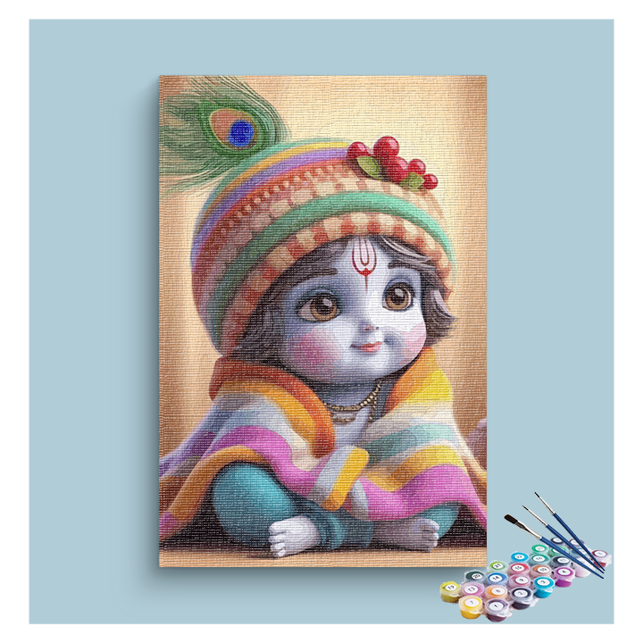 Cuddly Krishna: Baby Krishna in Colorful Blanket Paint by Numbers Kit