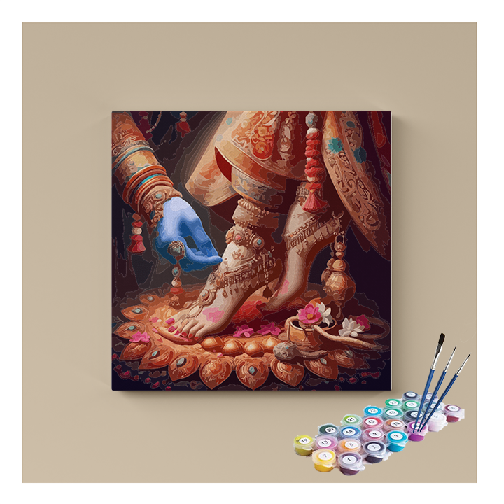 Divine Adoration: Krishna Adorning Radha's Feet Paint by Numbers Kit