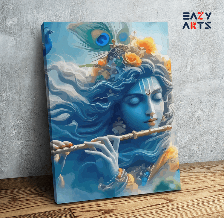 Divine Symphony: Krishna Playing the Flute Paint by Numbers Kit