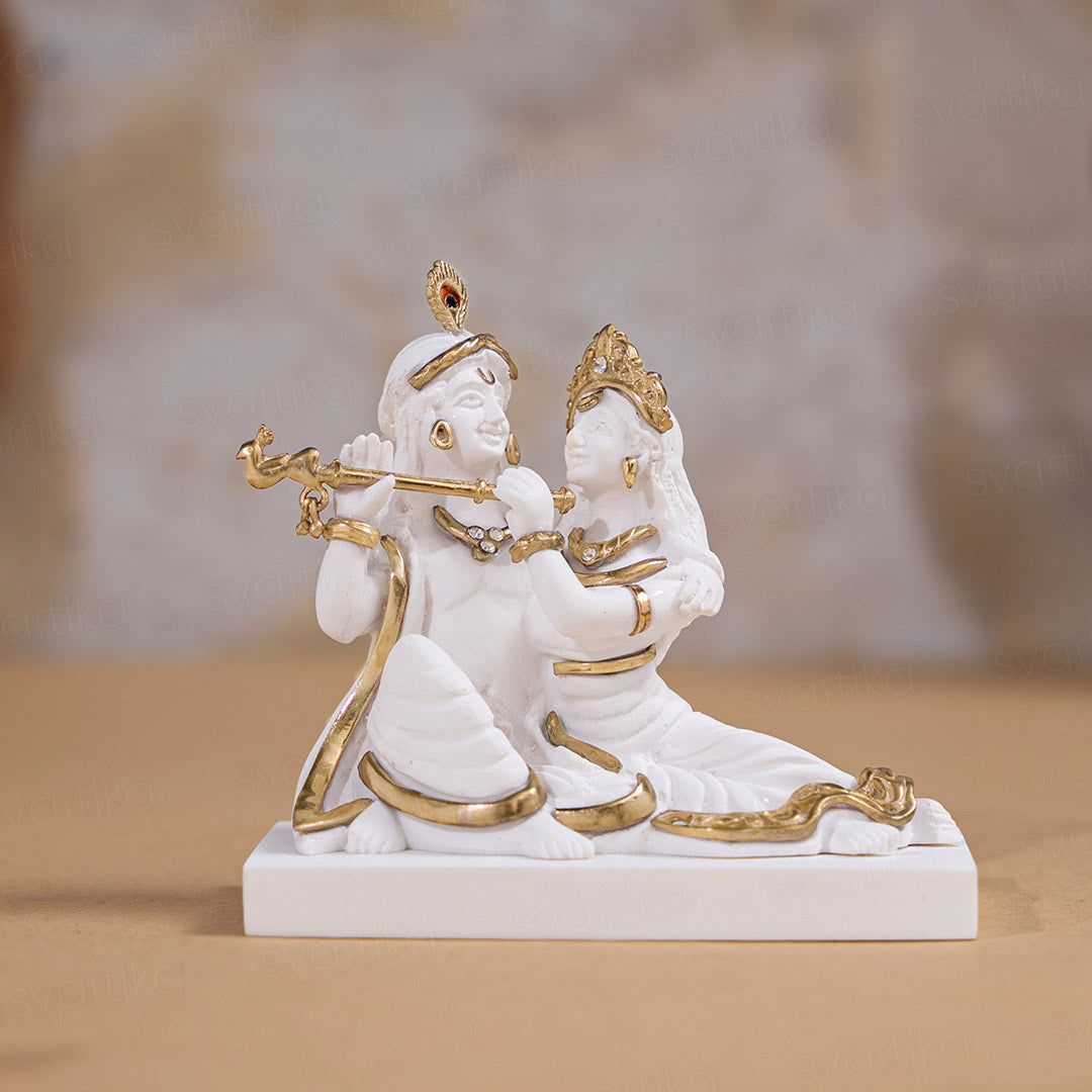 Svastika Luxurious White & Gold  Radha Krishna Murti (3 Inch)