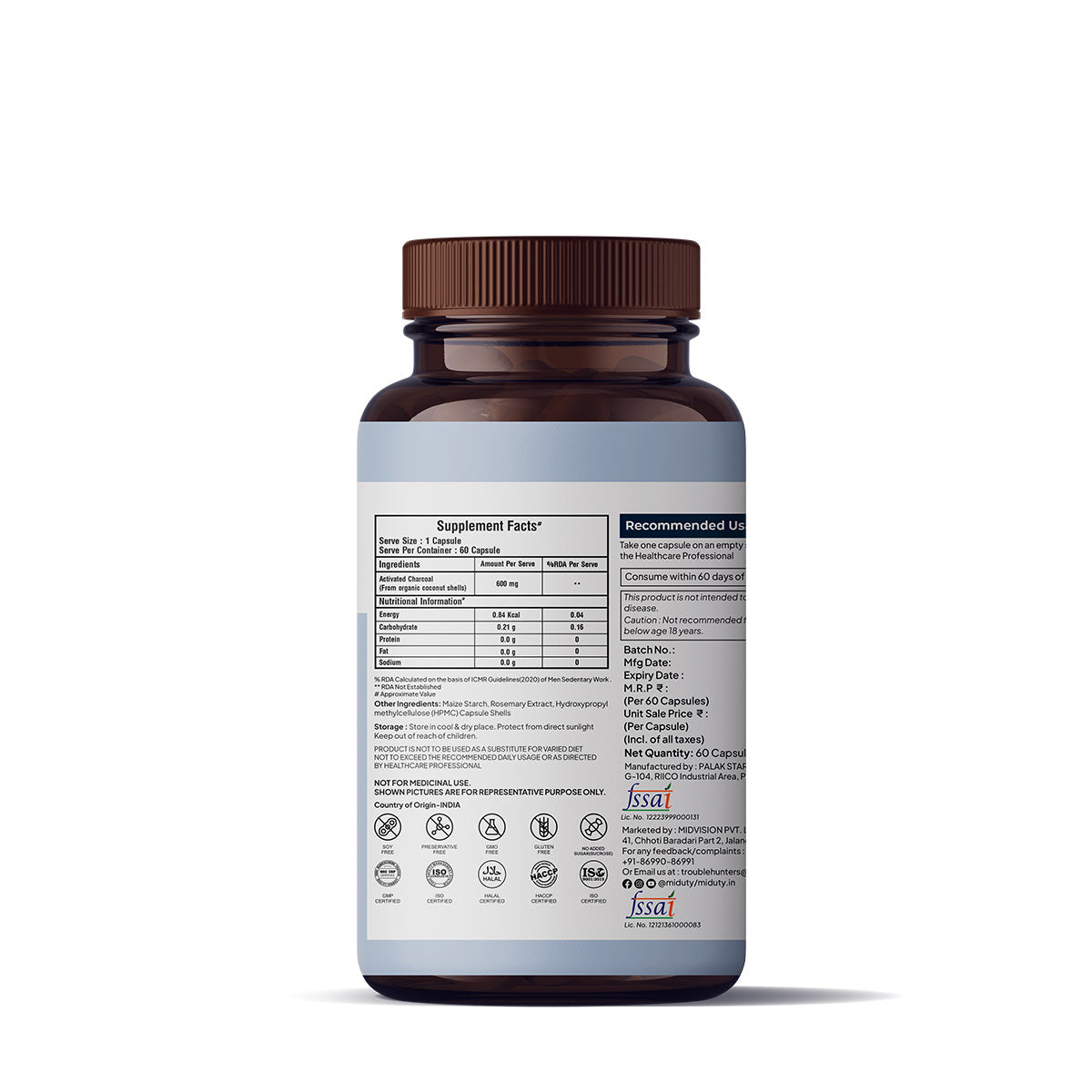 Miduty By Palak Notes Activated Charcoal Capsules - 60 Cpas