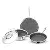 Esspy Tri-Ply HoneyComb 3-Pc Cookware Set 26cm Fry Pan, 26cm Kadai with Lid and 29cm Dosa Tawa, Non-Stick | Metal Spatula Safe | Chemical-Free Coating