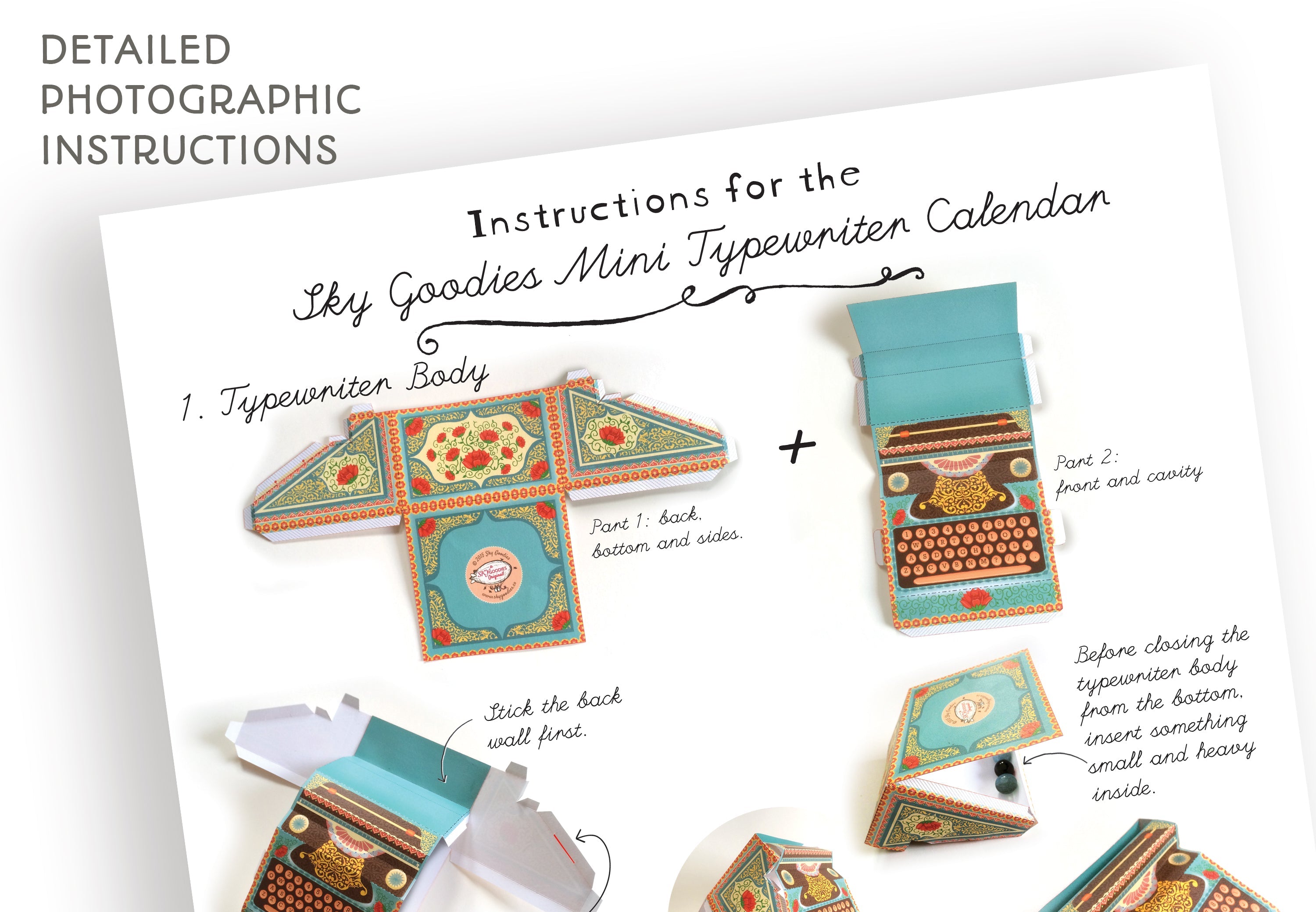 Colourful Typewriter Desk Calendar 2025 & 2026 DIY Paper Craft Kit