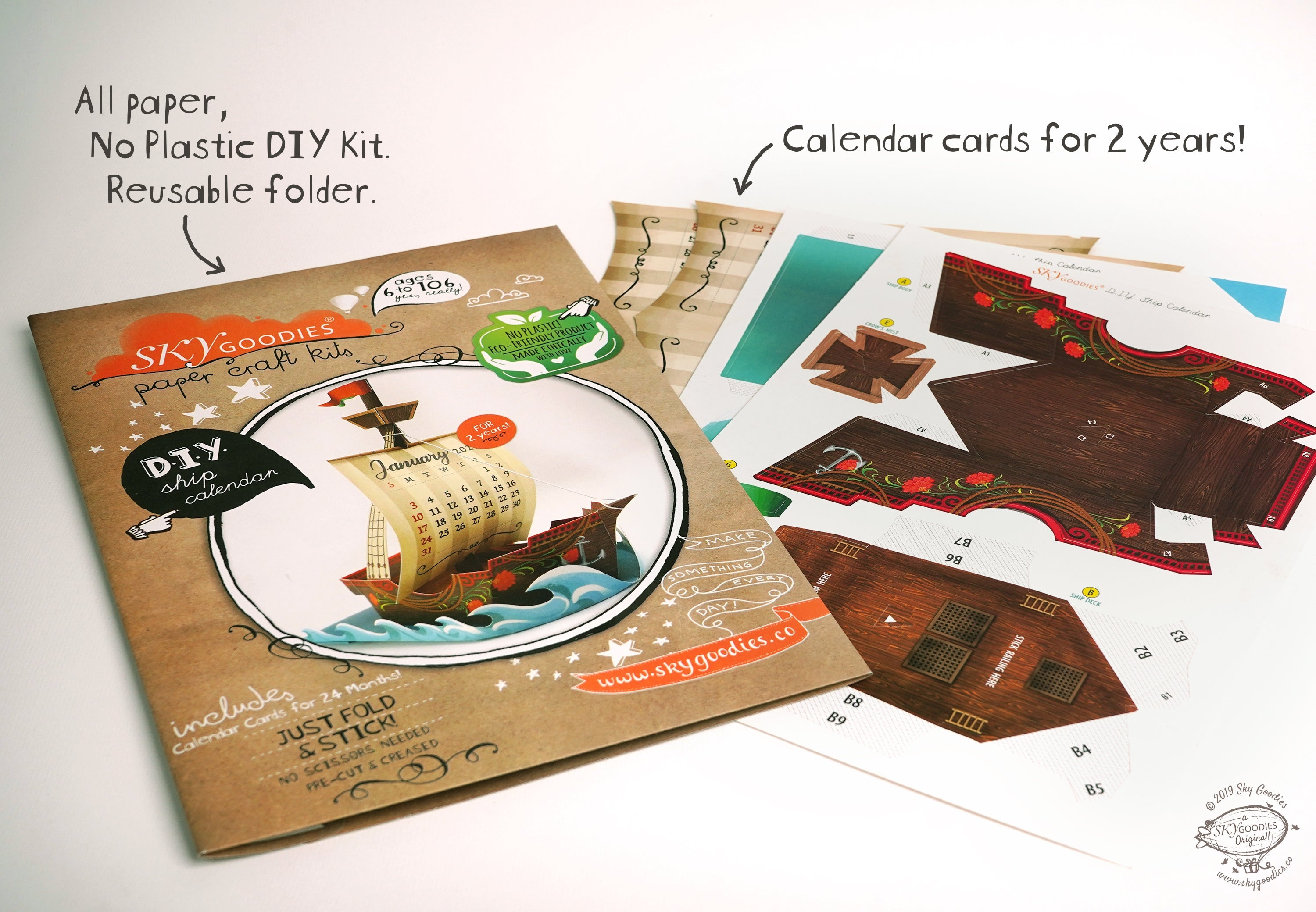 Adventure Ship Desk 3D Calendar 2024 & 2025 DIY Paper Craft Kit