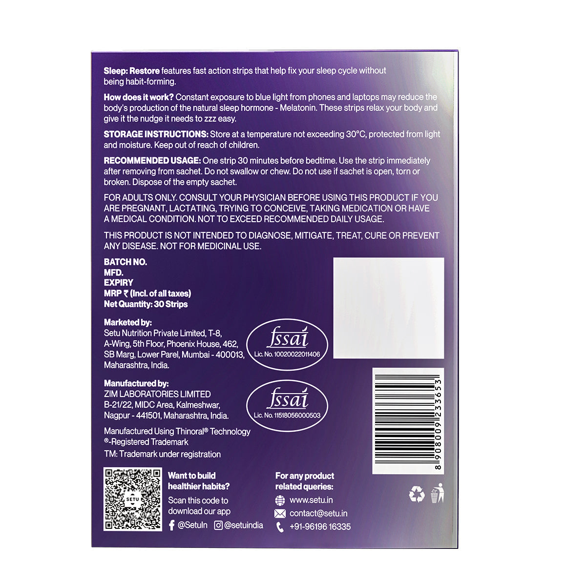 Setu Sleep Restore Strips Melatonin 5 mg - 30 strips