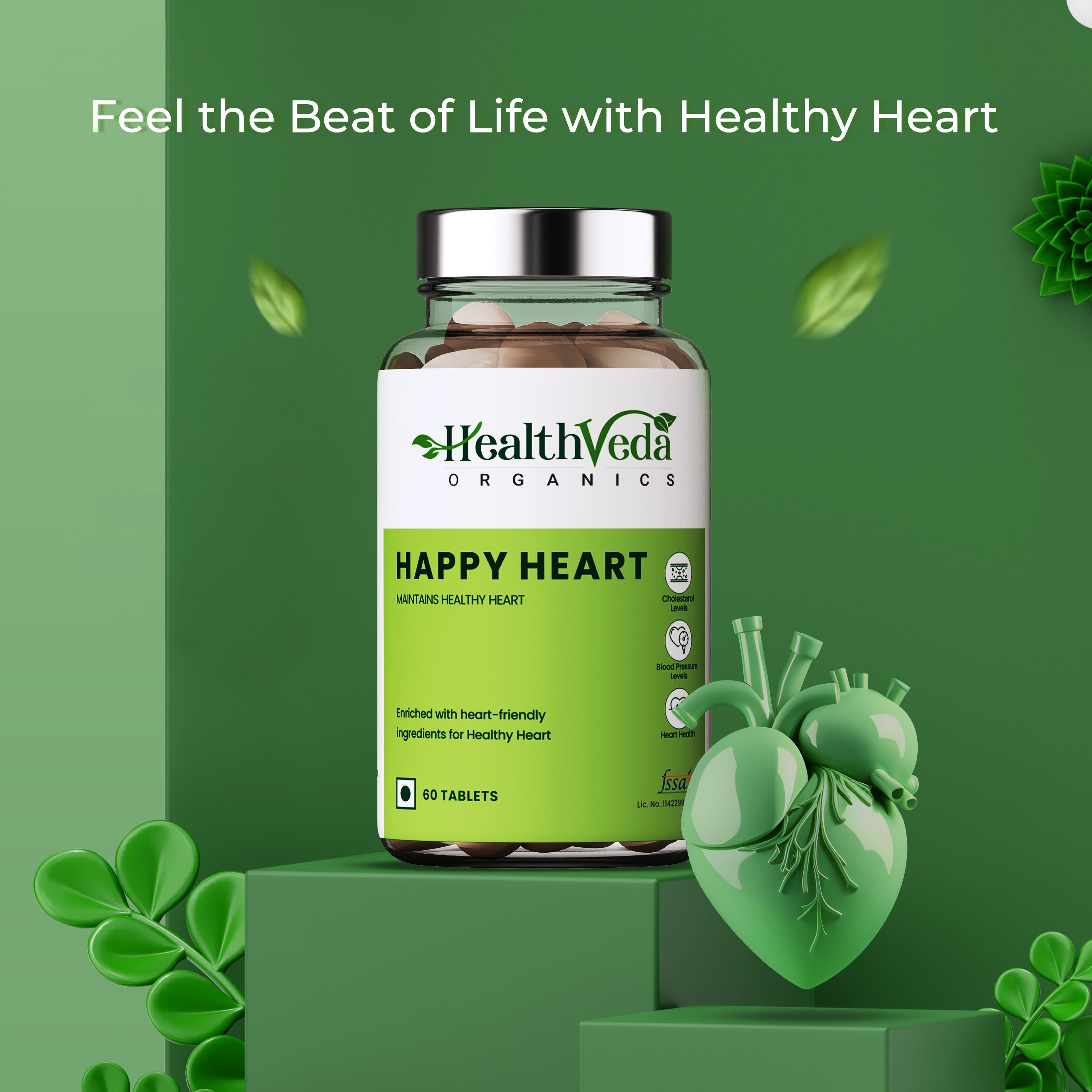Health Veda Organics Happy Heart Supplement - 60 tabs