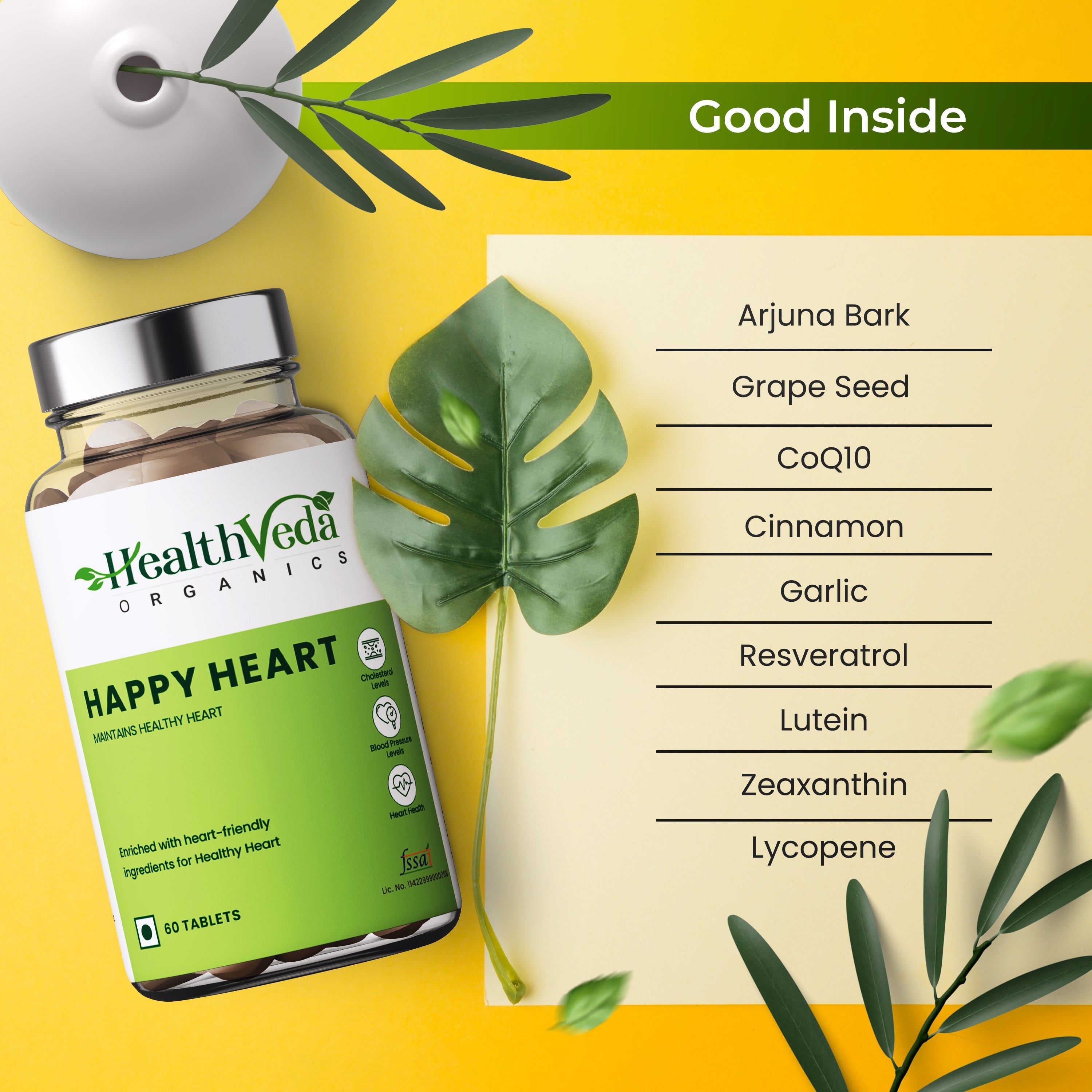 Health Veda Organics Happy Heart Supplement - 60 tabs