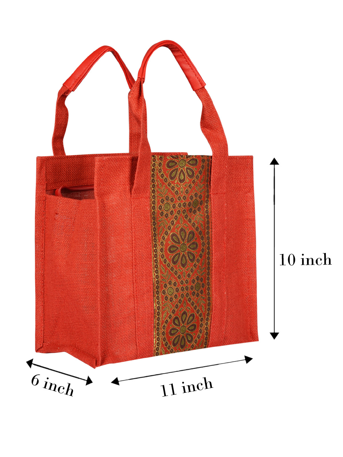 Jute Cottage Vertical Lace Zipper Lunch Bag Jute Bag