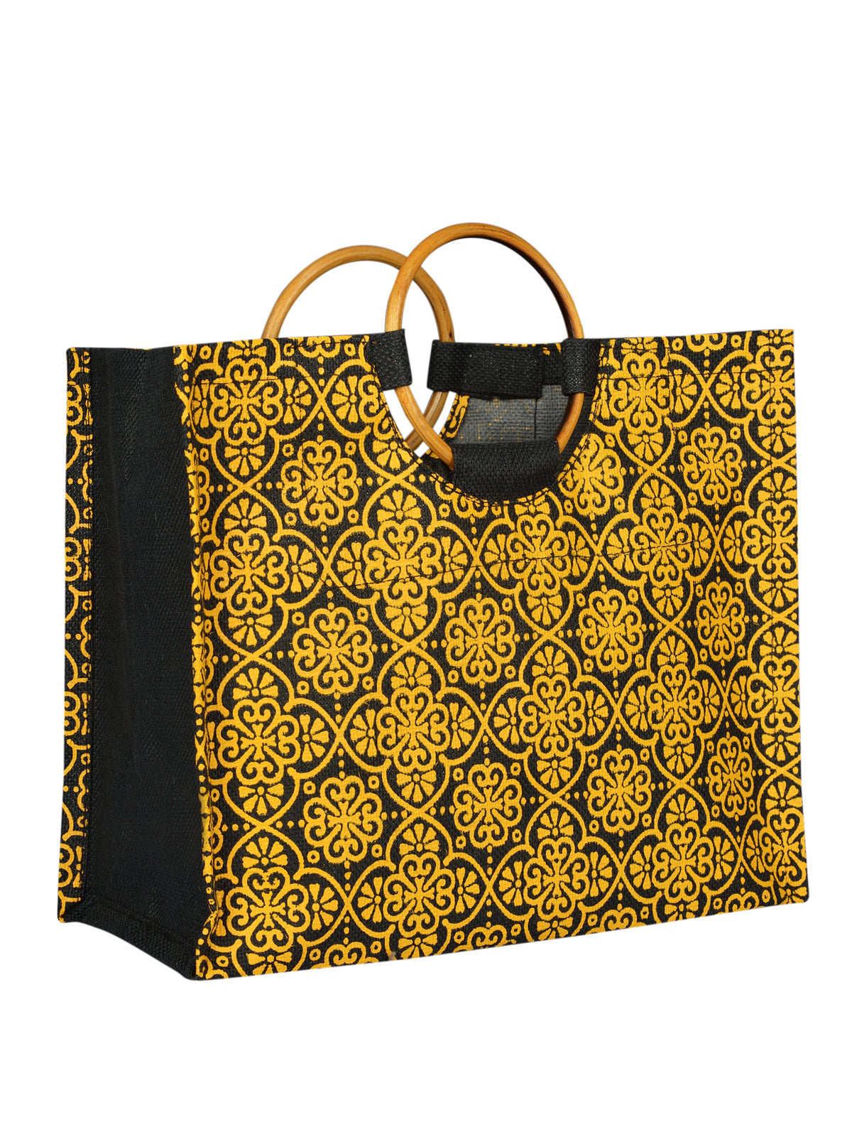 Jute Cottage Mughal Print Lunch Bag Cane Handle