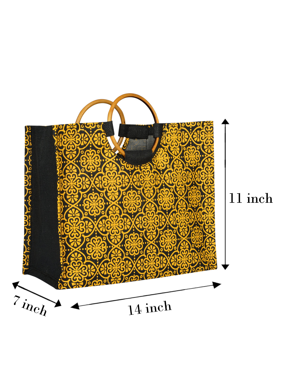 Jute Cottage Mughal Print Lunch Bag Cane Handle