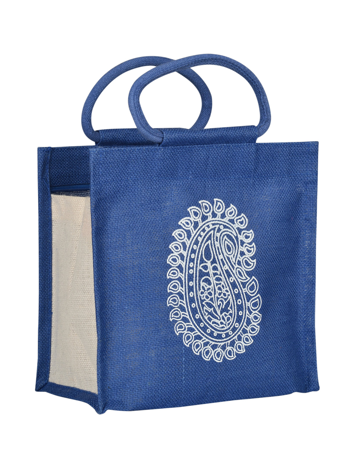Jute Cottage Paisley Zipper Lunch Bag Sustainable 100% Genuine Jute
