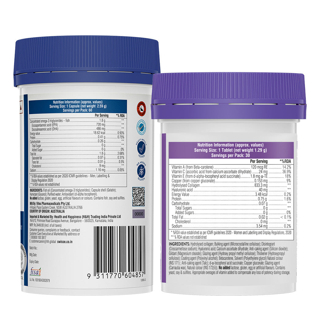 Swisse 4X Fish Oil Omega 3 & Swisse Collagen+ Hyaluronic Acid Combo