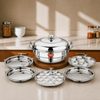 PrayLady Triplus Triply SS Multi Kadai 6 Plates (2 Idli+2 Dhokla+1 Mini Idli+1 Steamer) Induction Gas