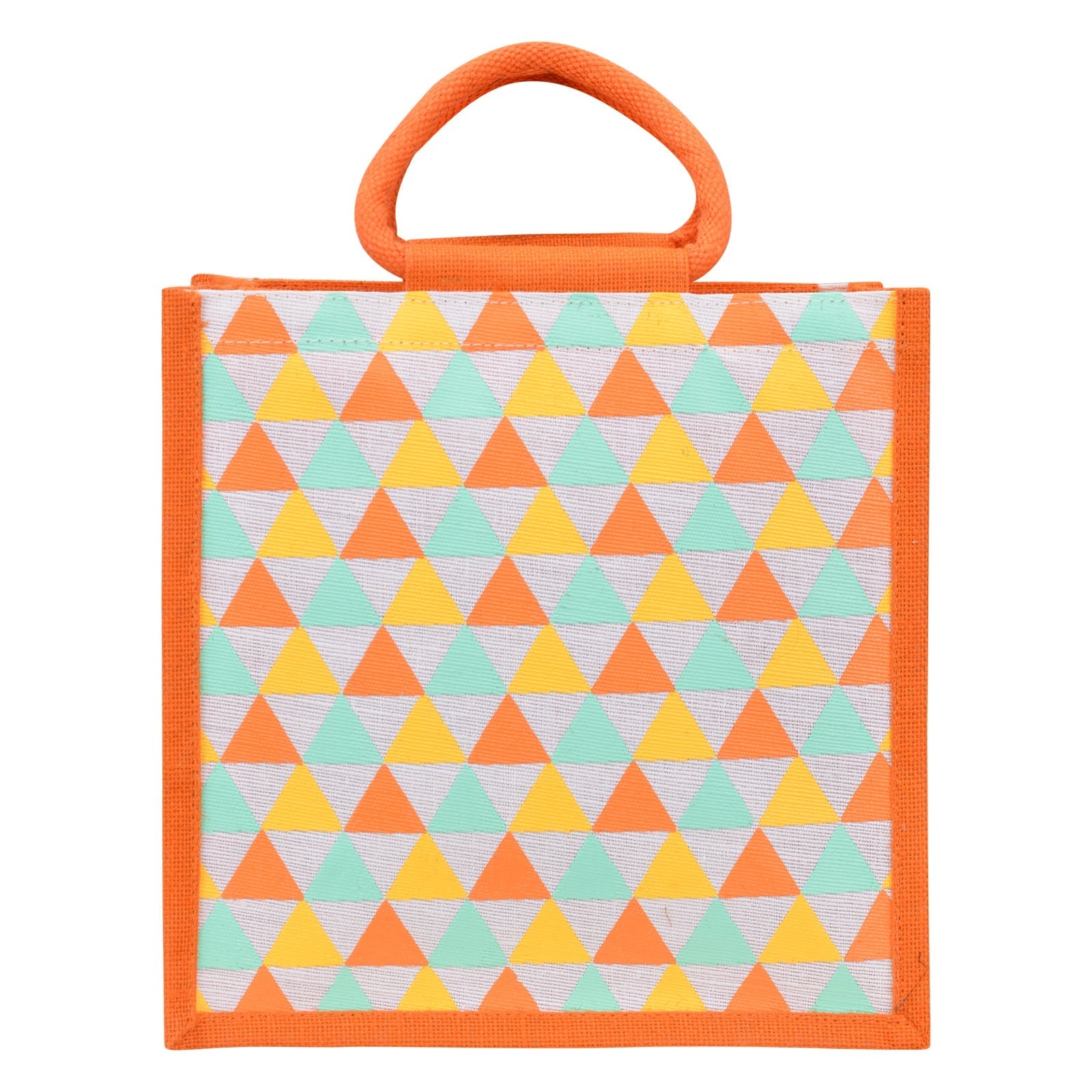 Jute Cottage Triangle Print Zipper Lunch Bag 100% Genuine Jute Bag