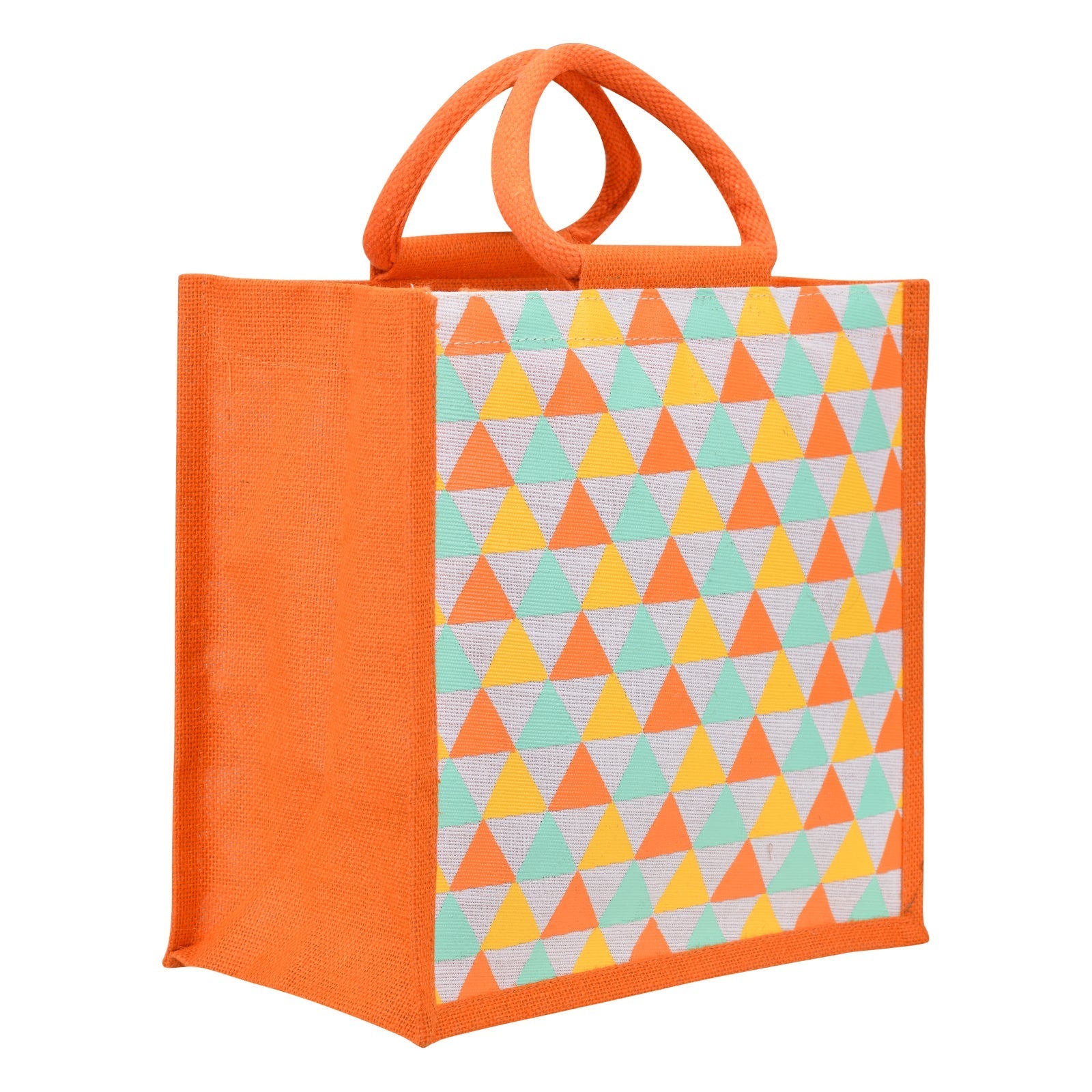 Jute Cottage Triangle Print Zipper Lunch Bag 100% Genuine Jute Bag