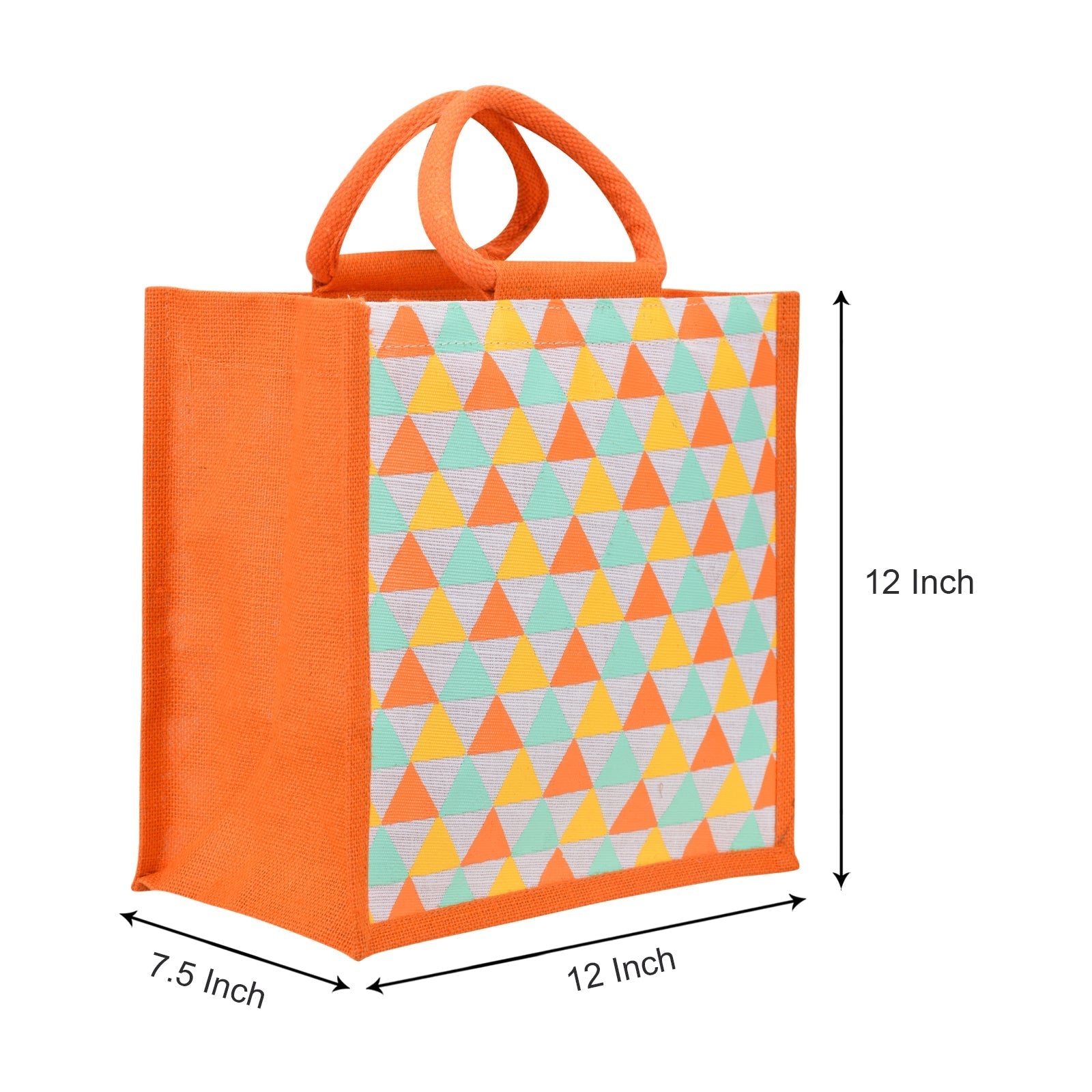 Jute Cottage Triangle Print Zipper Lunch Bag 100% Genuine Jute Bag