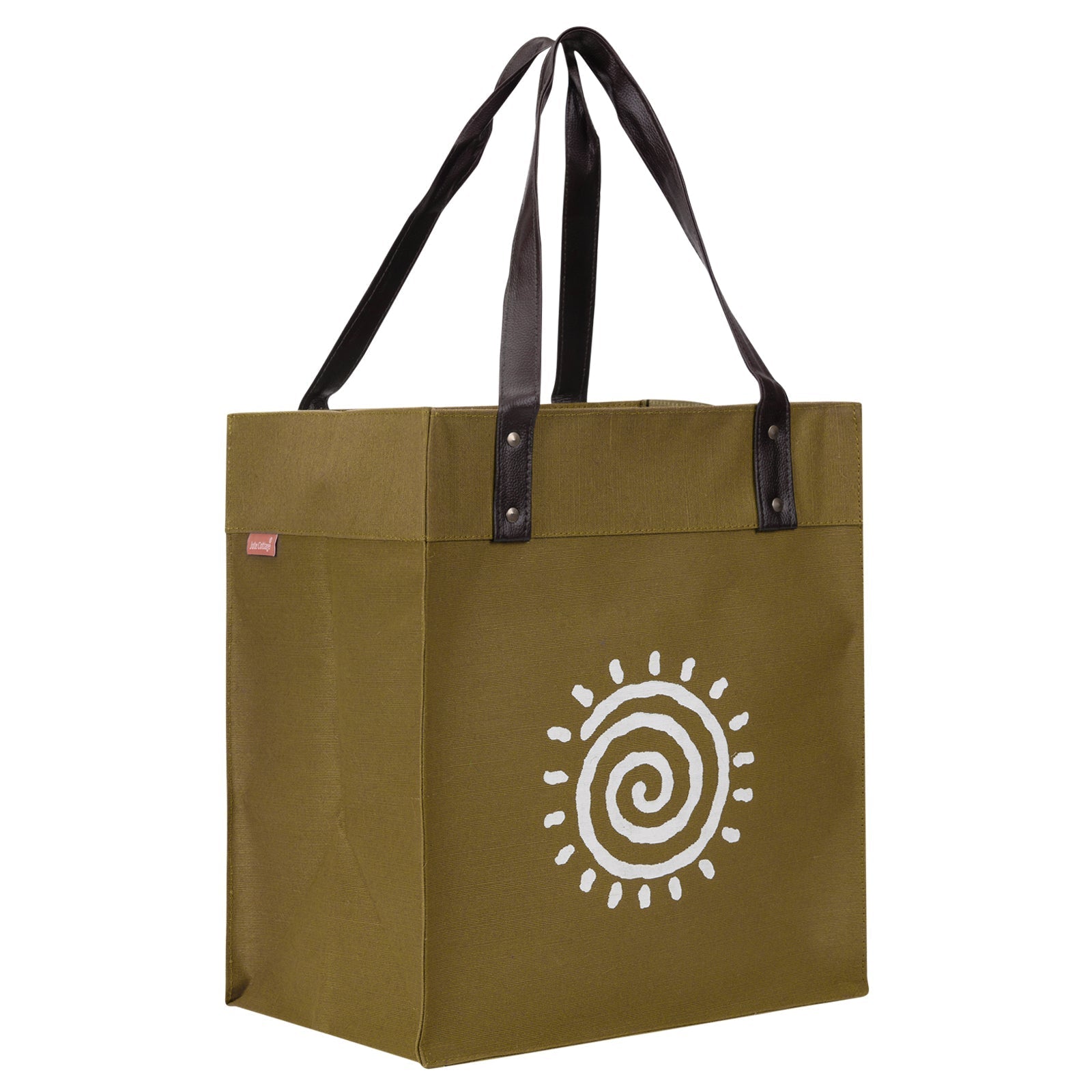 Jute Cottage Juco Pu Handle Zipper Shopping Bag With Bottom Board