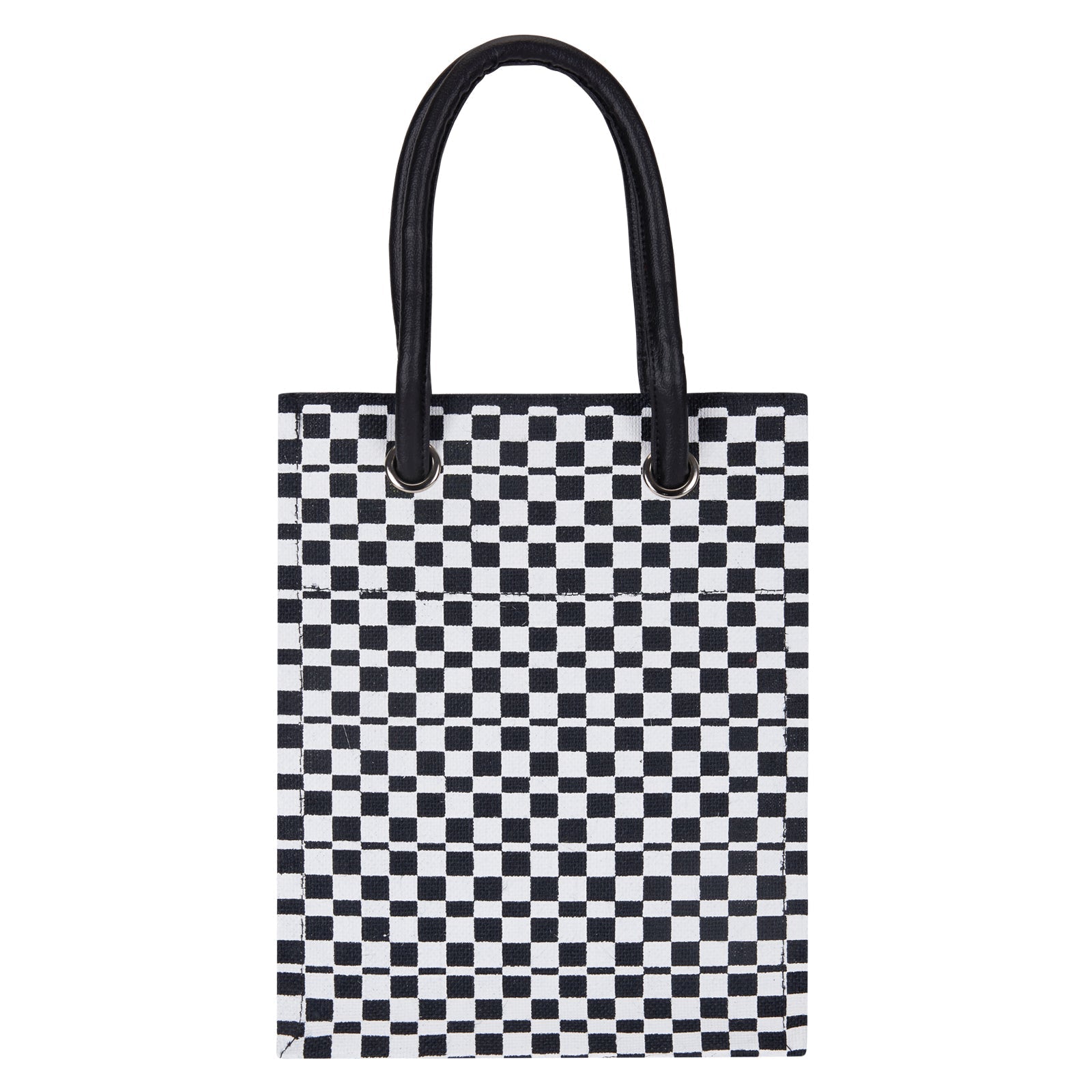 Jute Cottage Check Print Big Eyelet Lunch Bag With Bottom Board 100% Genuine Jute