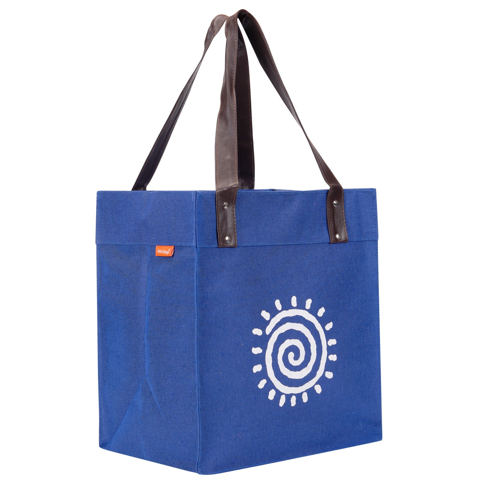 Jute Cottage Juco Pu Handle Zipper Shopping Bag With Bottom Board