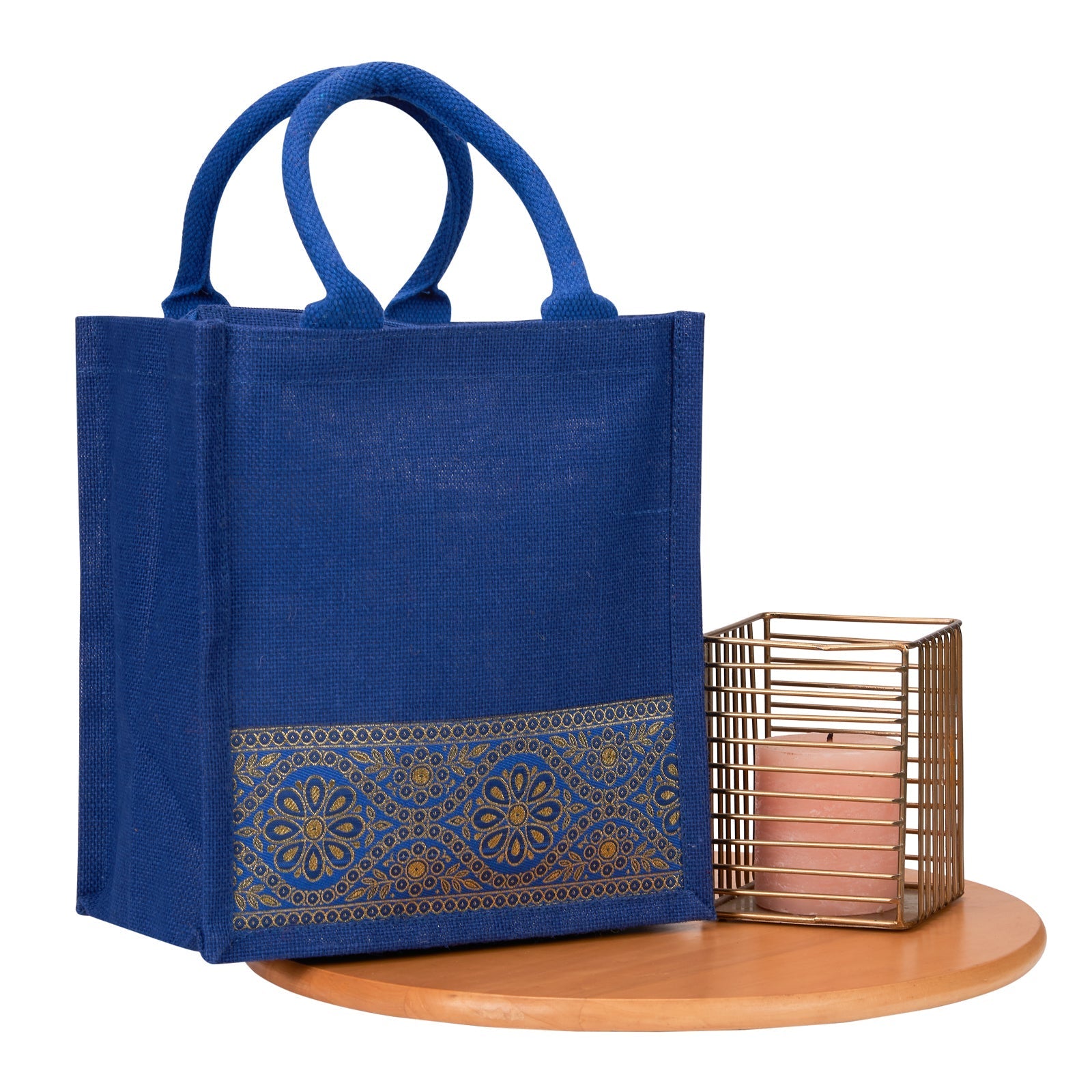 Jute Cottage Lace Zipper Lunch Bag 100% Genuine Jute