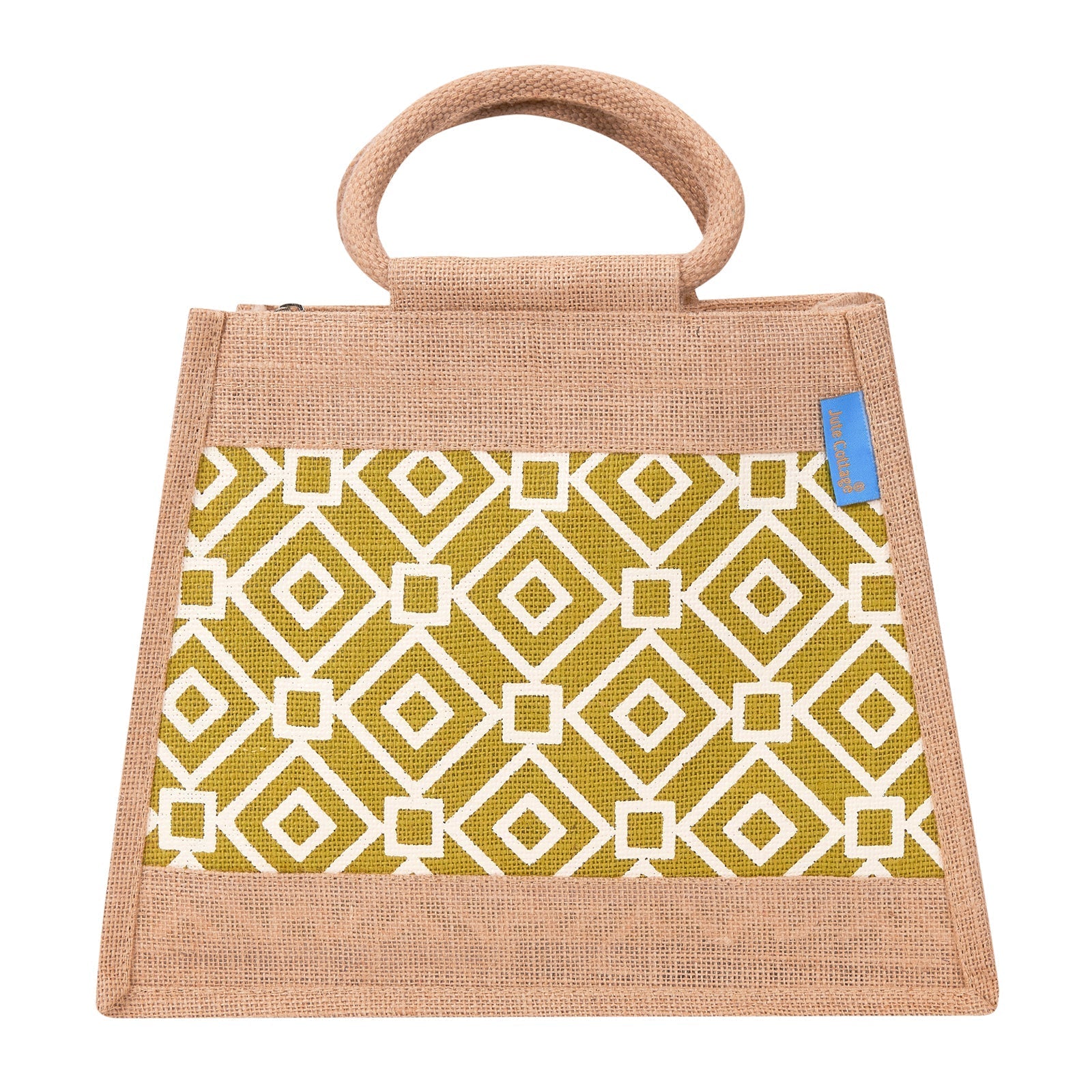 Jute Cottage Taper Zipper Lunch Bag 100% Genuine Jute