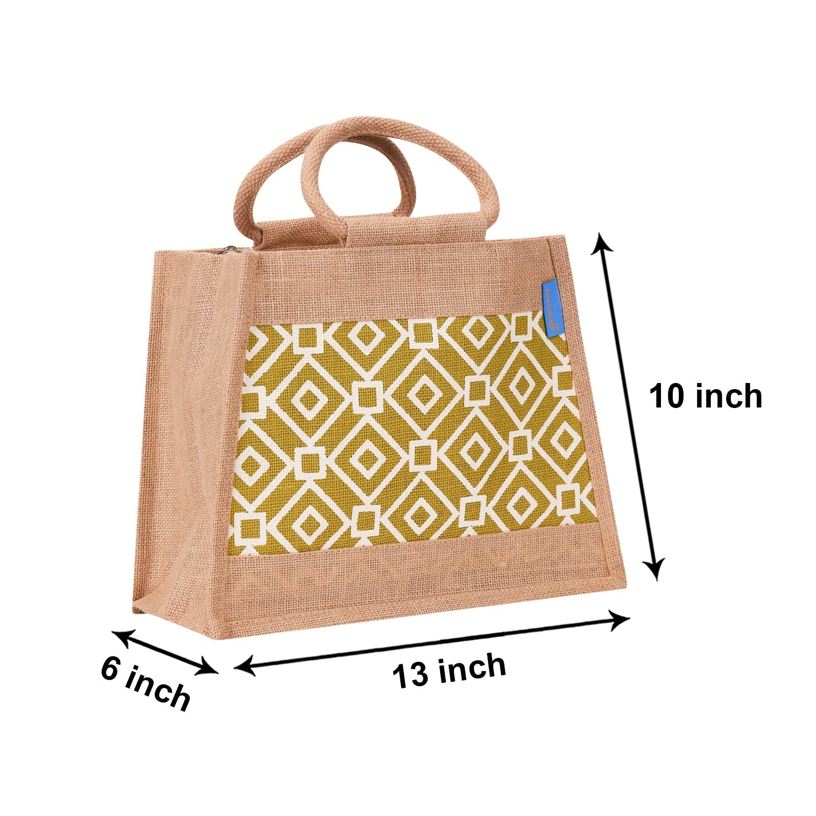 Jute Cottage Taper Zipper Lunch Bag 100% Genuine Jute