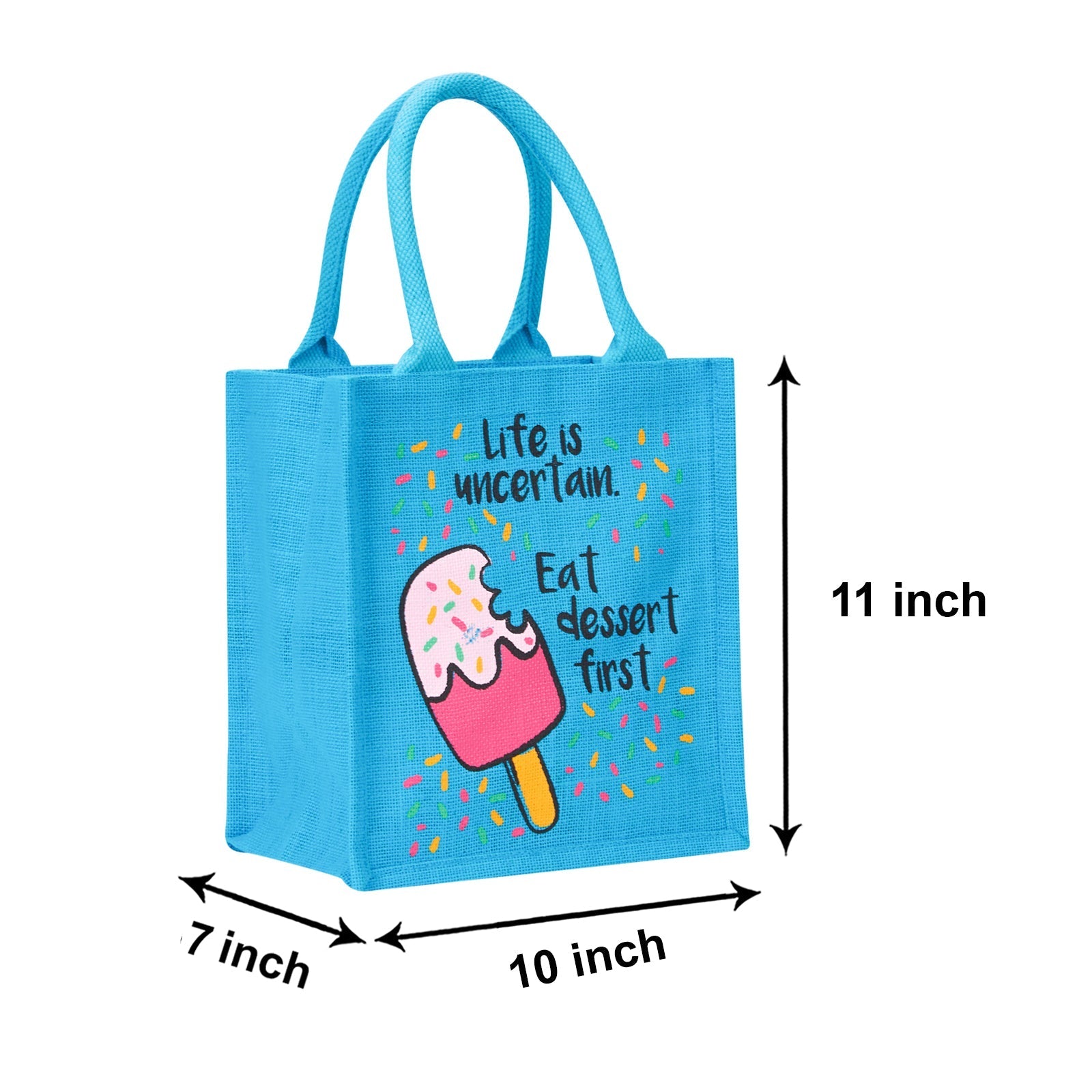 Jute Cottage Life Dessert Print Zipper Lunch Bag 100% Genuine Jute