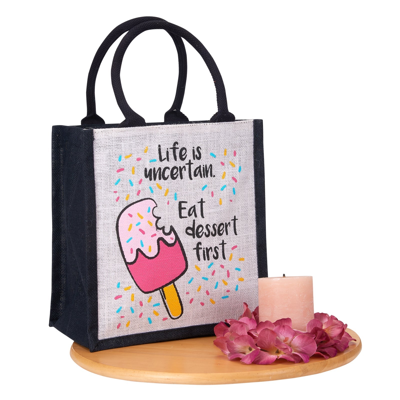 Jute Cottage Life Dessert Print Zipper Lunch Bag