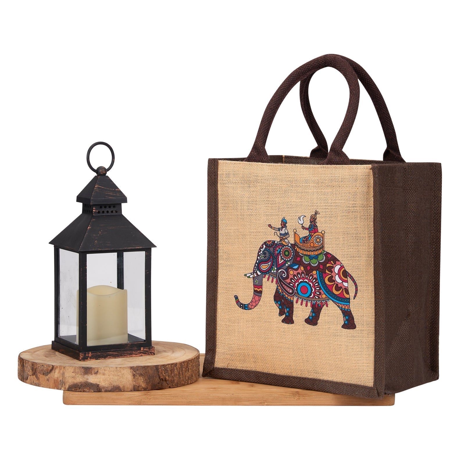 Jute Cottage Ambari Elephant Print Zipper Lunch Bag