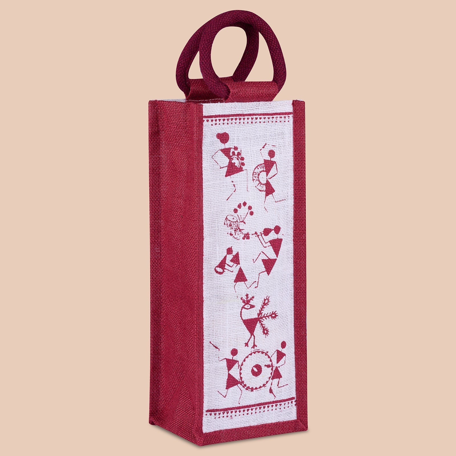 Jute Cottage Bottle Bag Warli Print