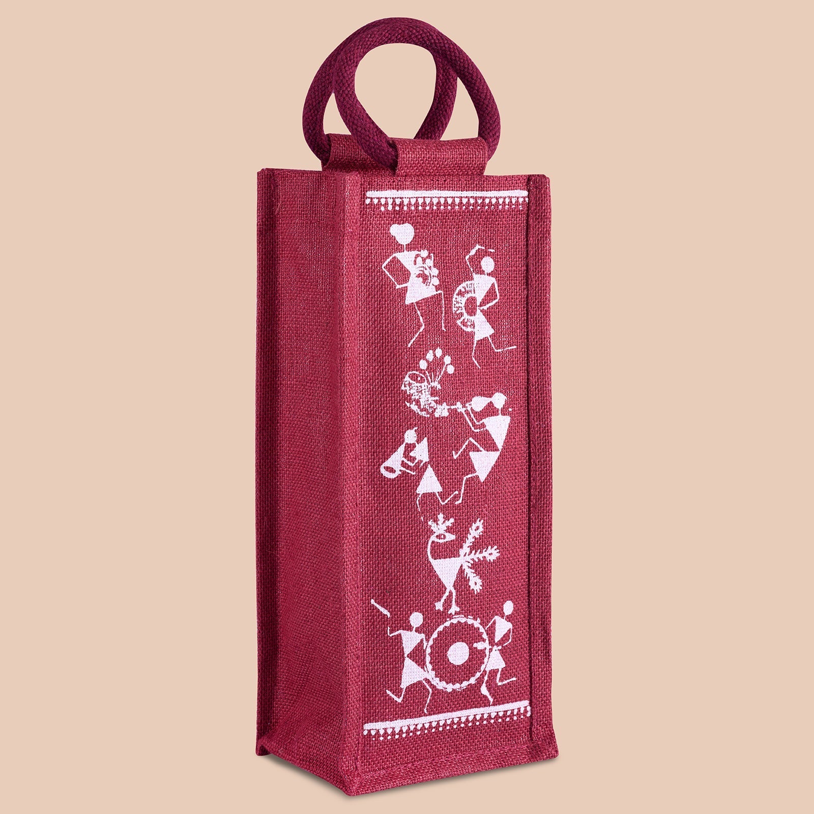 Jute Cottage Bottle Bag Warli Print