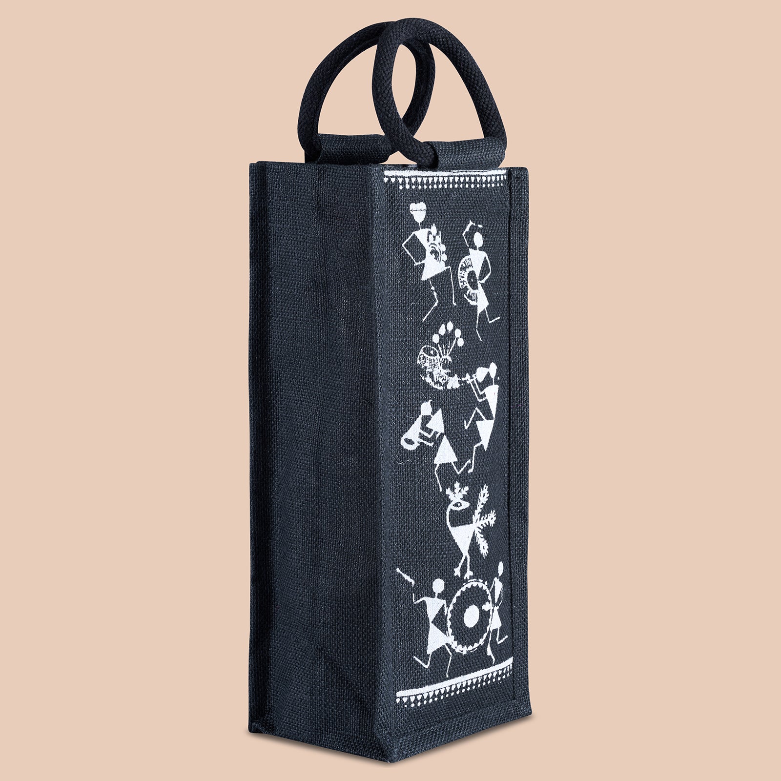 Jute Cottage Bottle Bag Warli Print