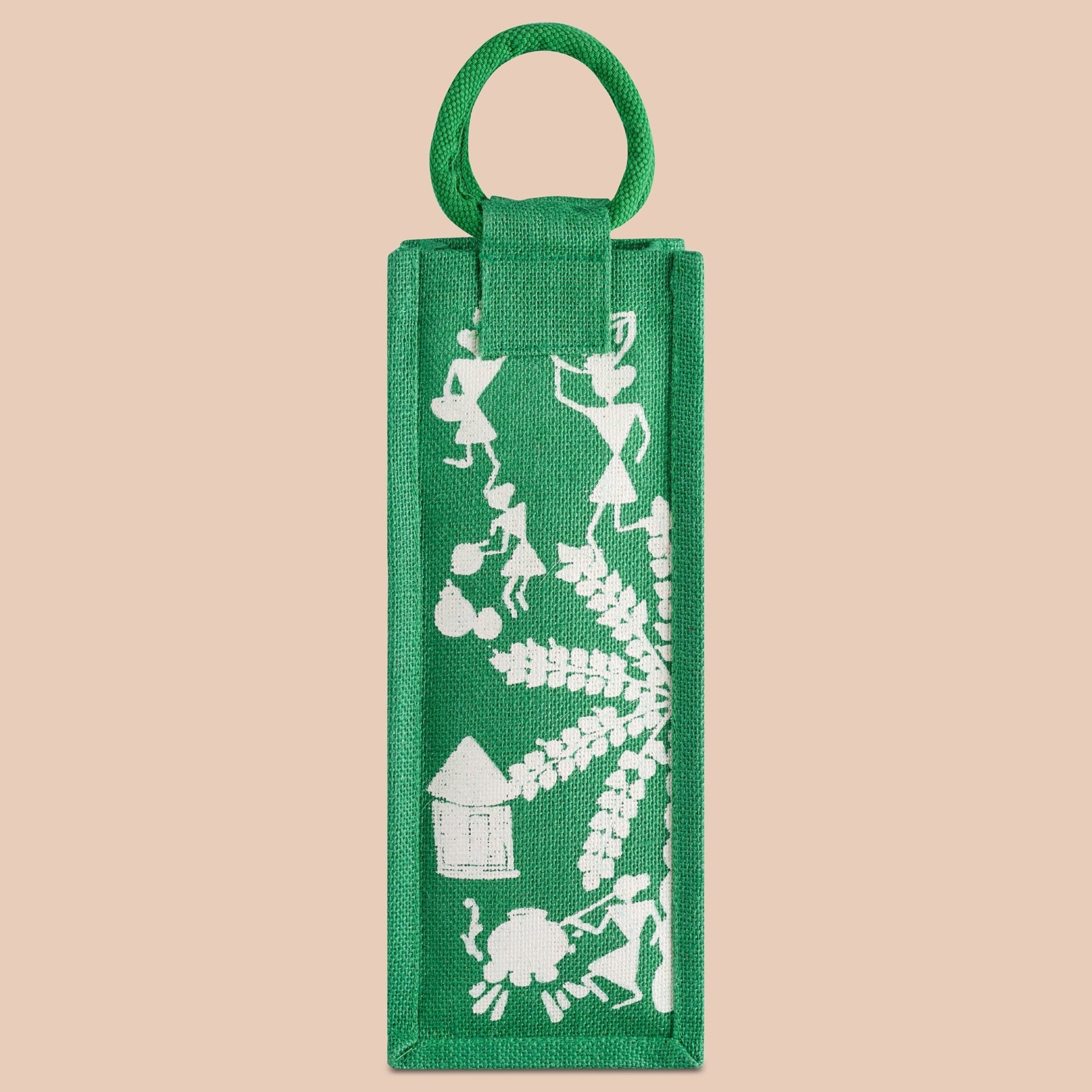 Jute Cottage Bottle Bag Warli Print