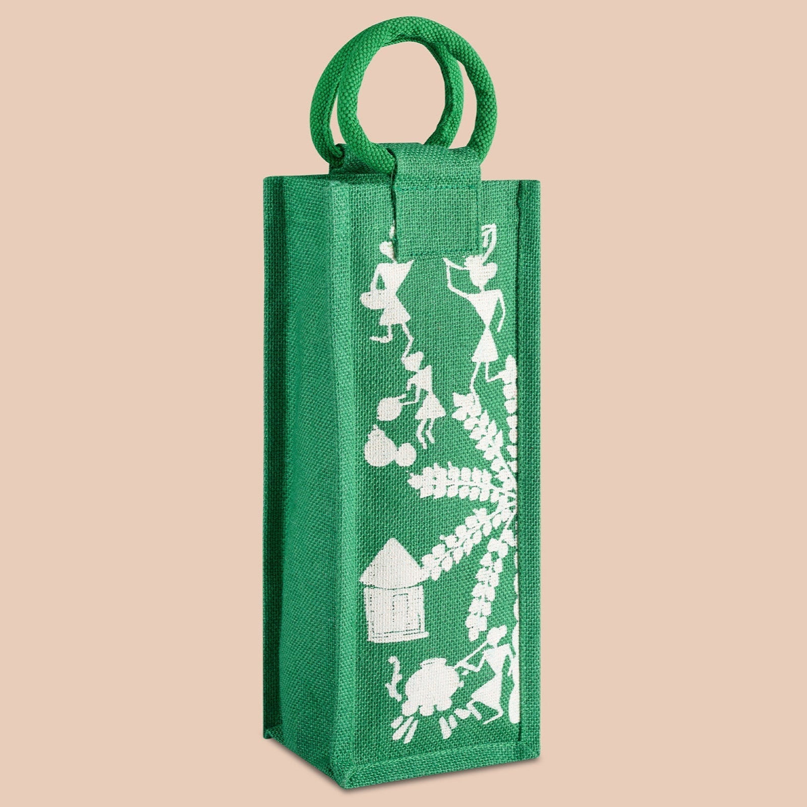 Jute Cottage Bottle Bag Warli Print