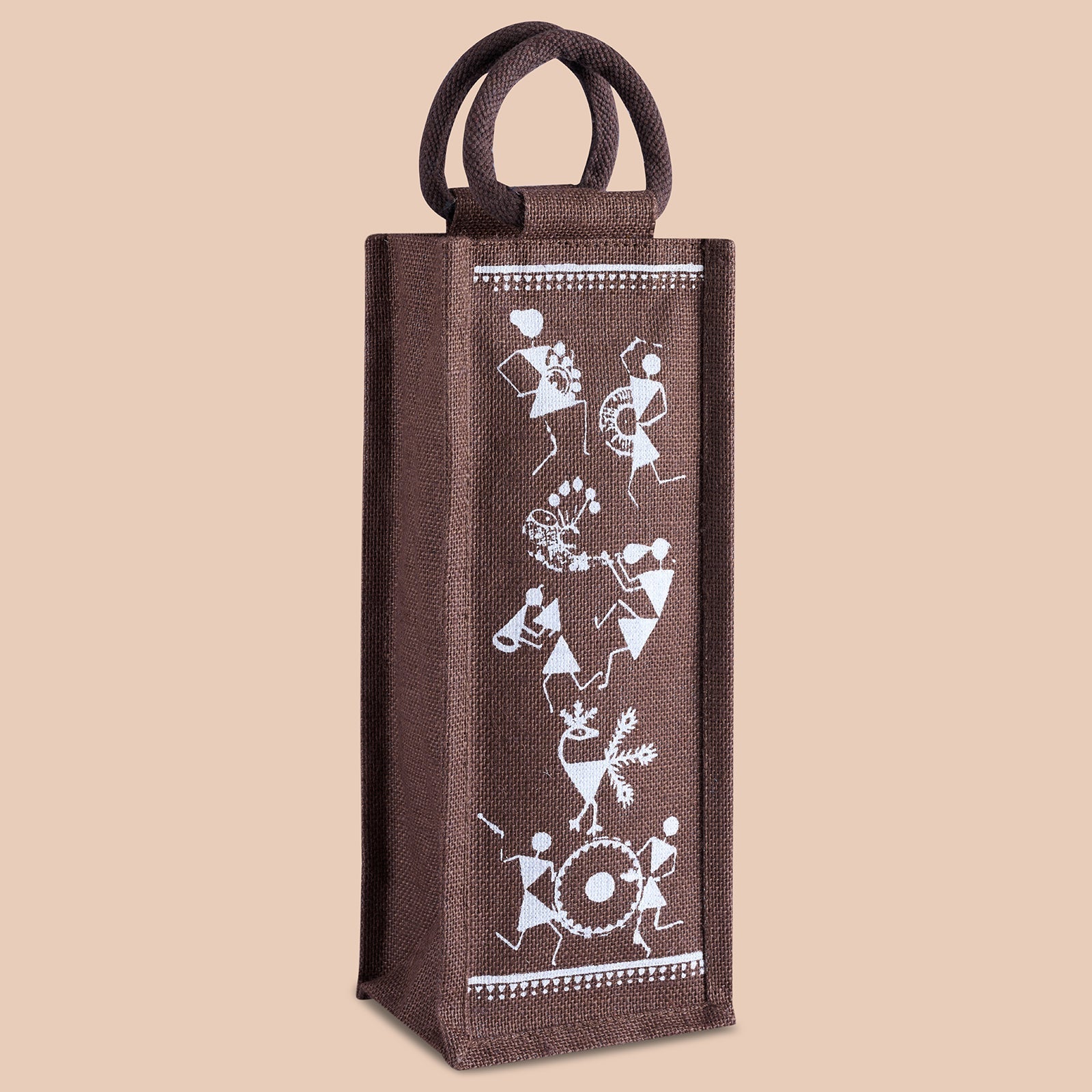 Jute Cottage Bottle Bag Warli Print