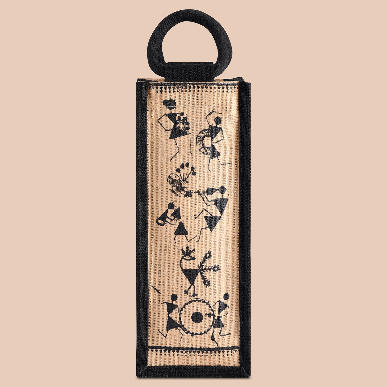 Jute Cottage Bottle Bag Warli Print