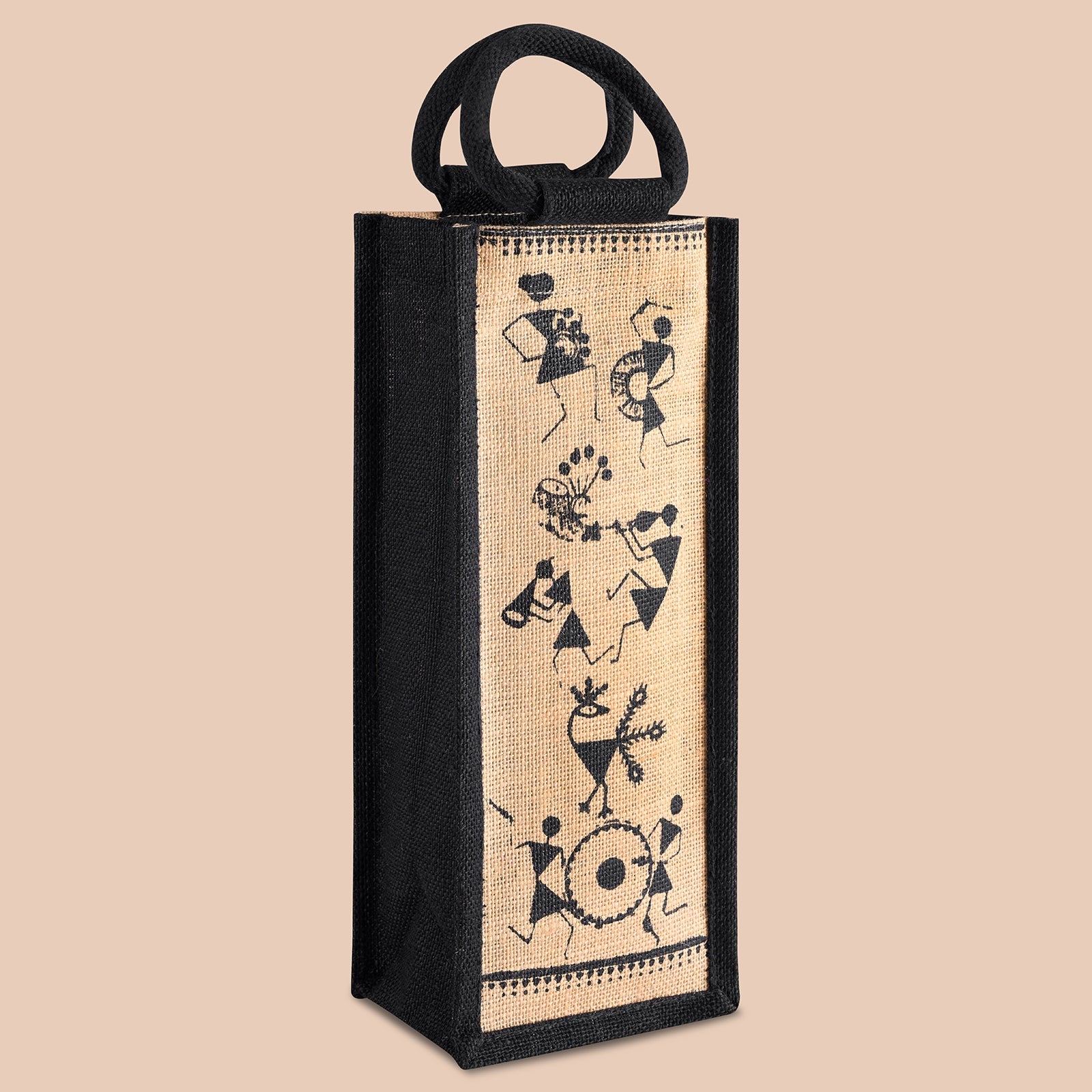 Jute Cottage Bottle Bag Warli Print