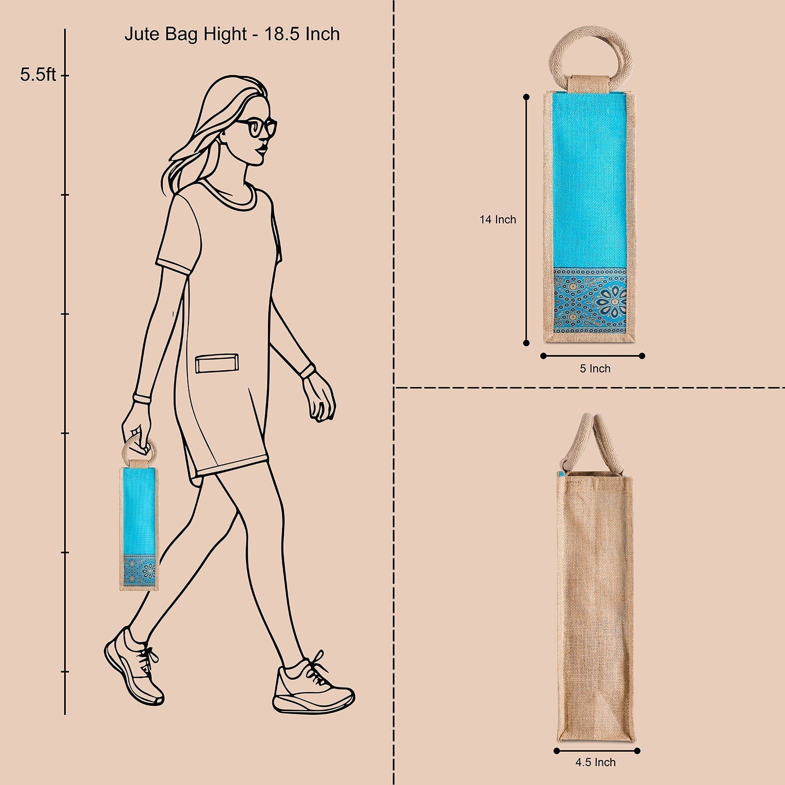 Jute Cottage Bottle Bag With Lace / Print