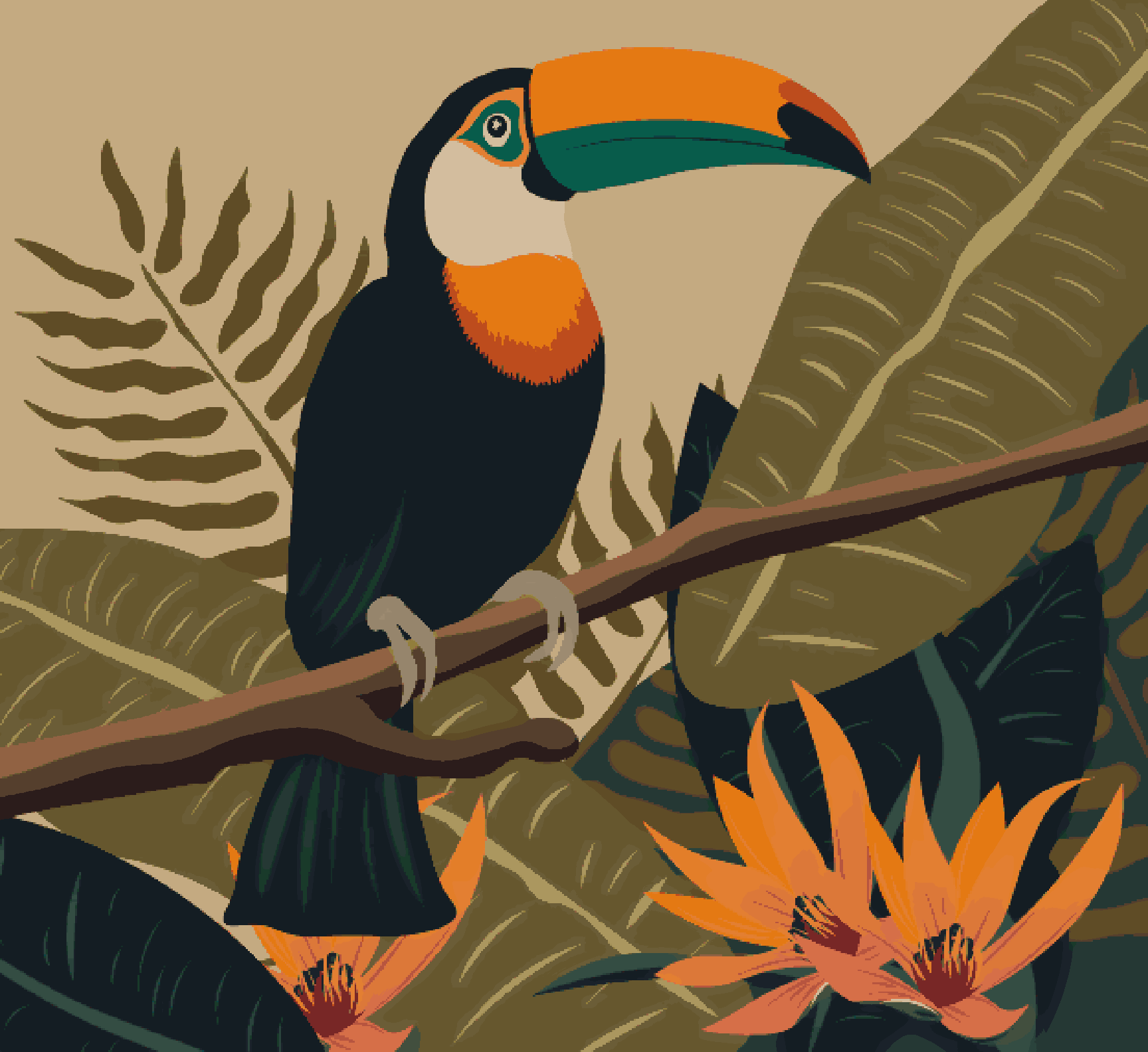 Toucan Bird Sitting on Branch