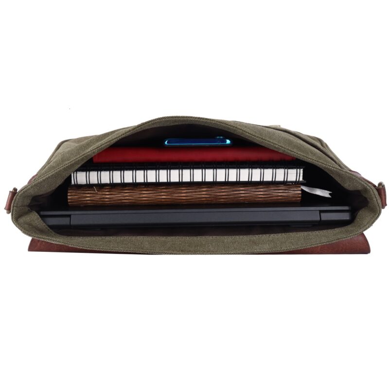 Craftshades – 11*15″ Handcrafted Canvas+ Goat Leather Laptop Bag | 100% Genuine Leather