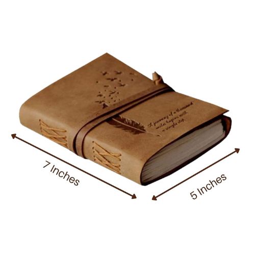 CraftShades – Leather Diary Embossed With Leaf of Tree & a Quote Antique Handmade Leather Bound Diary cum Notepad for Men and Women Plain Paper of 5×7 Inch Size 240 Pages Perfect for Travel Diary