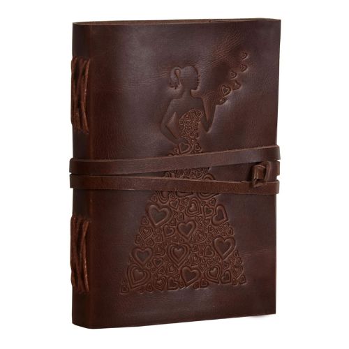 CraftShades – Leather Diary – Princess with Heart Embossed Diary Vintage Artist Sketchbook, Scrapbook, Drawing & Writing Diary with Leather Bound Plain Paper 5 X 7 inch (Dark Princess)