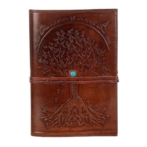 CraftShades – Refillable Leather Diary – Feather with Birds, Leaf of Tree Embossed with Quote 125 GSM Plain 200 Papers Notepad for Men and Women – Size 6 x 8.5 Inch (Tree Embossed)