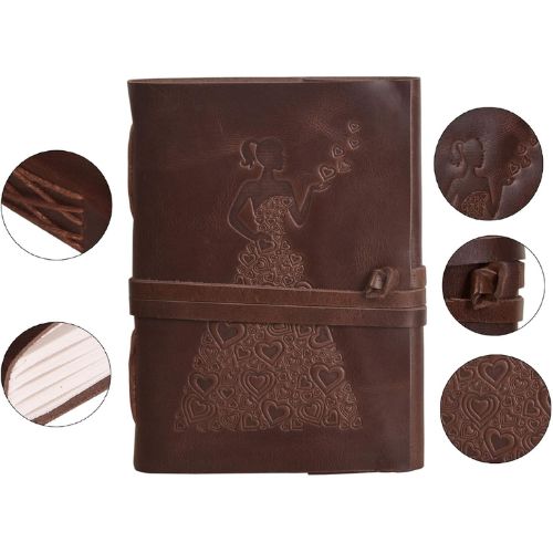 CraftShades – Leather Diary – Princess with Heart Embossed Diary Vintage Artist Sketchbook, Scrapbook, Drawing & Writing Diary with Leather Bound Plain Paper 5 X 7 inch (Dark Princess)