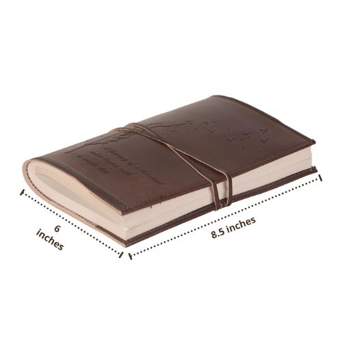CraftShades – Refillable Leather Diary – Feather with Birds, Leaf of Tree Embossed with Quote 125 GSM Plain 200 Papers Notepad for Men and Women – Size 6 x 8.5 Inch (Leaf Embossed)