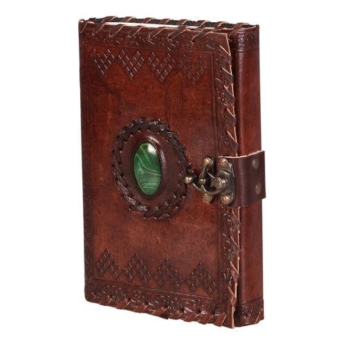 CraftShades – Leather Diary with Antique Green Stone Handmade Leather Bound Diary for Men and Women Unlined 5×7 inches Size 200 Pages Travel Diary with Antique Lock Best Choice of Gift for Raksha Bandhan Day (Green Stone)