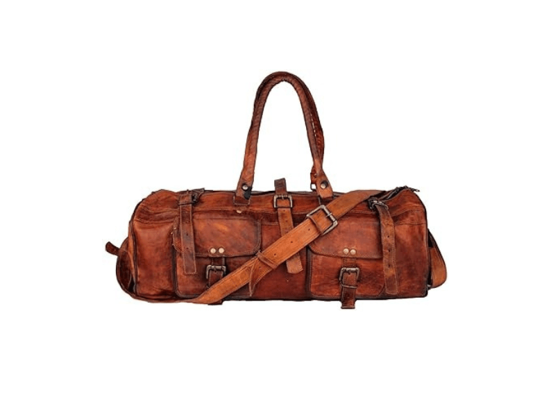 Craftshades – 3 Outer Pockets 24″ (Expandable) Edge Handcrafted Duffle Goat Leather Bag | 100% Genuine Leather