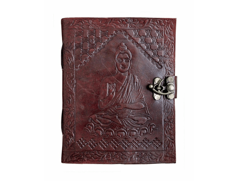 Craftshades – Metal Lock Brown Engraved Gautam Buddha Design 7″5 Handcrafted Leather Journal/Diary 100 page | 200% Genuine Leather