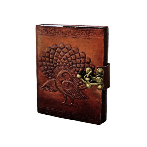 Craftshades – Metal Lock Brown Engraved Peacock Design 7″5 Handcrafted Leather Journal/Diary 200 page | 100% Genuine Leather