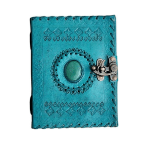 Craftshades – Metal Lock Single Stone Aqua Blue Embossed Design 7″5 Handcrafted Leather Journal/Diary 200 page | 100% Genuine Leather